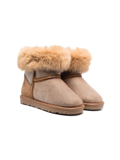Monnalisa Teen Faux Fur-trim Boots In (beige)