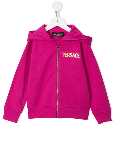 Versace Kids' Medusa Logo印花拉链连帽衫 In Pink
