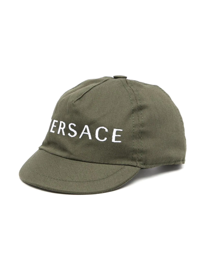 Versace Kids' Logo刺绣六面拼接棒球帽 In Green