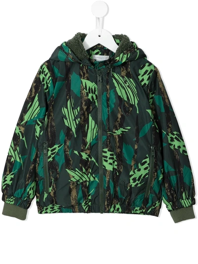 Stella Mccartney Kids' Leaf-print Zip-up Jacket In Green
