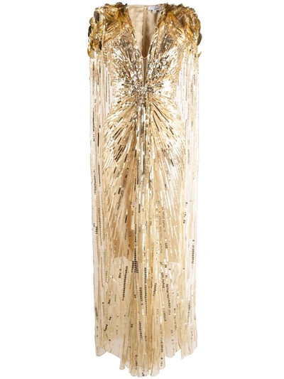 Jenny Packham + James Bond Goldfinger Cape-effect Embellished Glittered Tulle Gown In Illusiongold