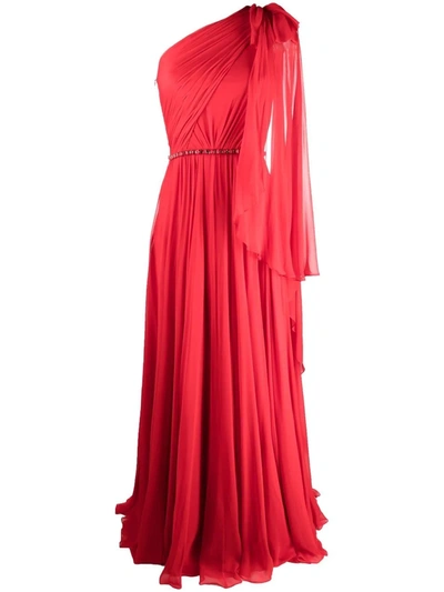 Jenny Packham Dr. No One-shoulder Silk-chiffon Gown In Red