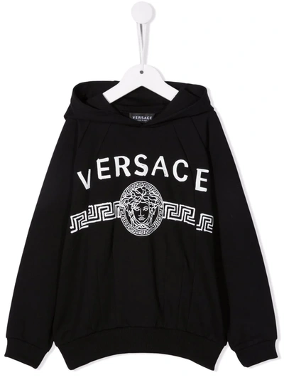 Versace Kids' Logo Pullover Hoodie In Black