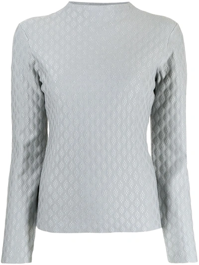 Emporio Armani Embroidered Mock-neck Long-sleeve Top In Grey