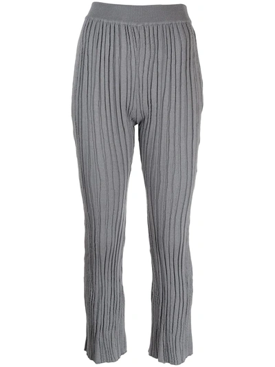 Mame Kurogouchi Ribbed-knit Flared-cuff Trousers In Grey