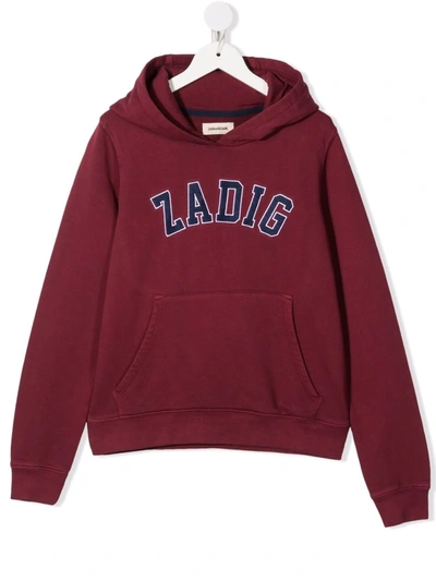 Zadig & Voltaire Teen Logo-embroidered Cotton Hoodie In Red