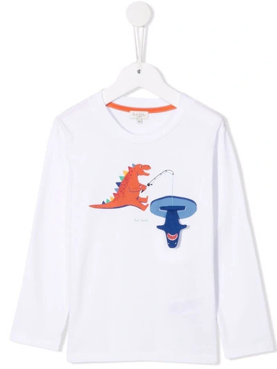 Paul Smith Junior Kids' White T-shirt For Boy With Dinosaur