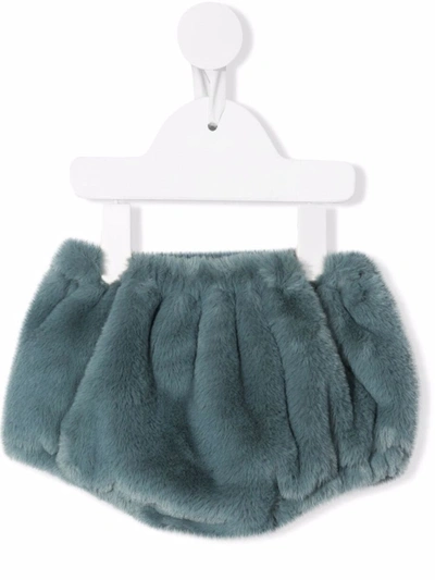 La Stupenderia Babies' Faux-fur Textured Bloomer Shorts In Green