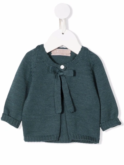 La Stupenderia Babies' Bow-detail Cashmere-knit Cardigan In Green