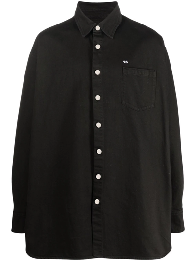 Raf Simons Oversized Logo Denim Shirt In Black