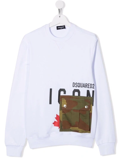 Dsquared2 Teen Icon-print Cotton Sweatshirt In White