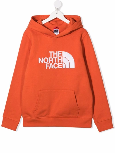 The North Face Teen Logo Print Hoodie In Orange