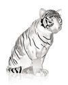 LALIQUE LARGE SITTING TIGER - CLEAR & BLACK ENAMEL,PROD246790215