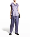 Vince Cowl-neck Cap-sleeve Satin Blouse In Mauve Iris