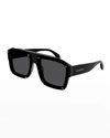 Alexander Mcqueen Men's Studded Rectangle Sunglasses In 001 Shiny Black