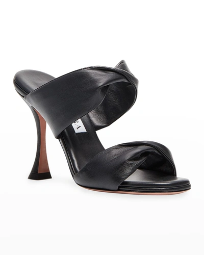 Aquazzura Twist Napa Stiletto Slide Sandals In Black