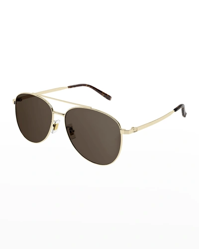 Dunhill Men's Metal Aviator Sunglasses In Shiny Light Gold