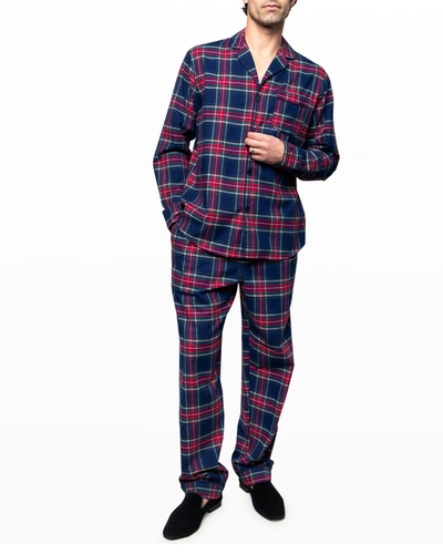 Petite Plume Men's Windsor Tartan Flannel Pajama Set In Navy