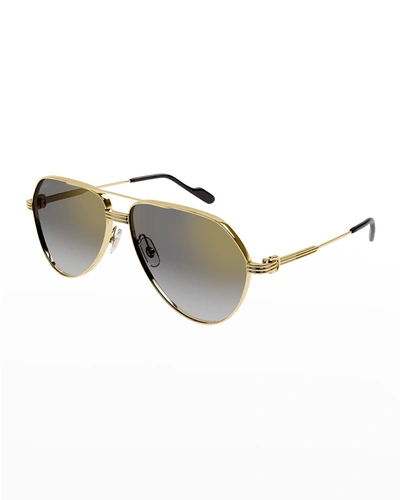 Cartier Men's Mirrored Metal Aviator Sunglasses In Golden/grey