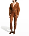 Sprwmn High-waist Flare-leg Cropped Leather Leggings In Cocoa