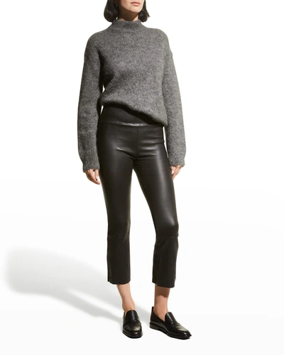 Sprwmn High-waist Flare-leg Cropped Leather Leggings In Black