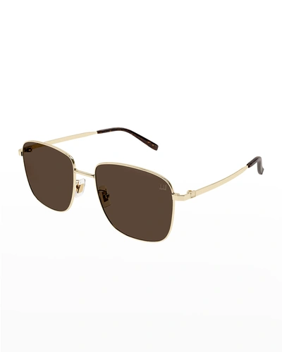 Dunhill Men's Metal Rectangle Sunglasses In 003 Shiny Gold