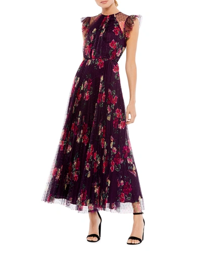 Mac Duggal 2143 Floral Print Cap Sleeve Midi Dress In Multi