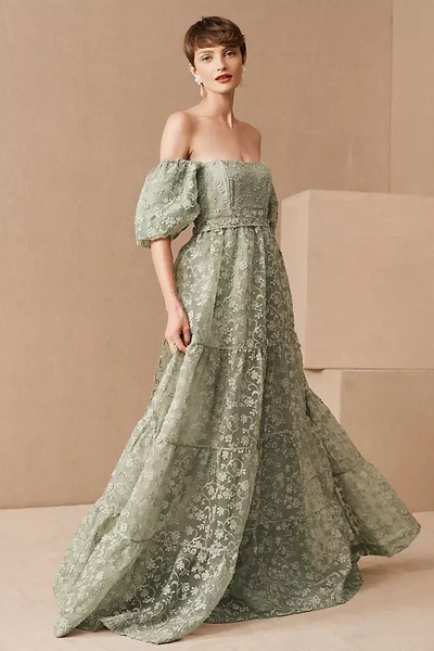 Bhldn Beatrice Organza Maxi Dress In Green | ModeSens