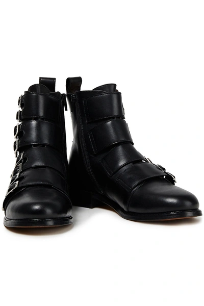 Maje Buckle-detailed Leather Ankle Boots In Black