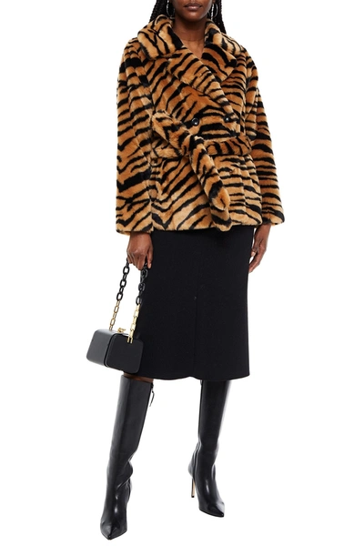 Stand Studio Belted Tiger-print Faux Fur Jacket In Animal Print