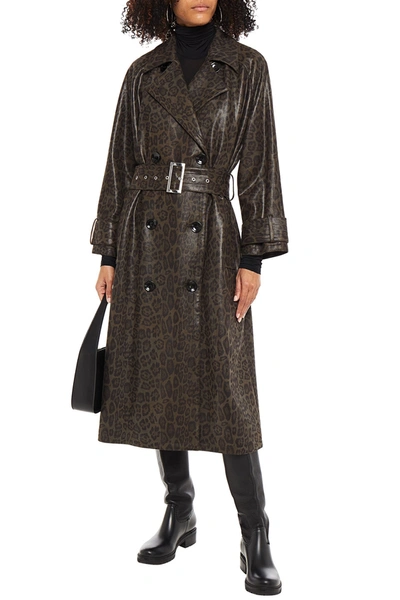 Stand Studio Shelby Leopard-print Metallic Woven Trench Coat In Brown