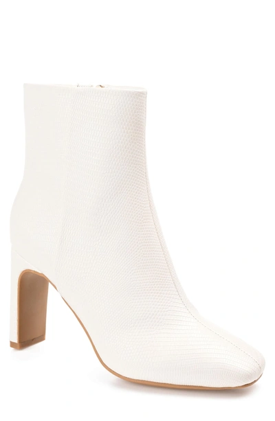 Journee Collection Sarla Lizard Embossed Block Heel Bootie In White