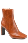 Journee Collection Sarla Lizard Embossed Block Heel Bootie In Cognac