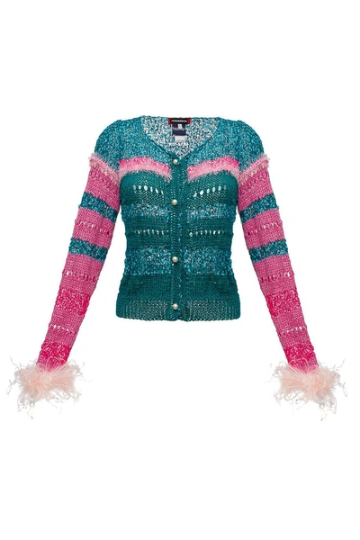 Andreeva California Sundown Handmade Knit Jumper With Feathers In Pink