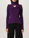 Bottega Veneta High-neck Ribbed Stretch-woven Top In Violet