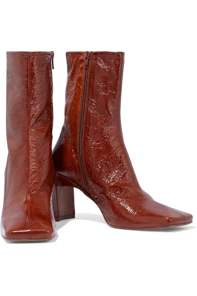 Miista Ekatarina Crinkled Patent-leather Ankle Boots In Brown