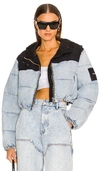 Alexander Wang Cropped Quilted Padded Denim And Canvas Jacket In Bleach Multi