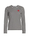 Comme Des Gar Ons Play Striped Red Heart Long-sleeve Shirt In Black White