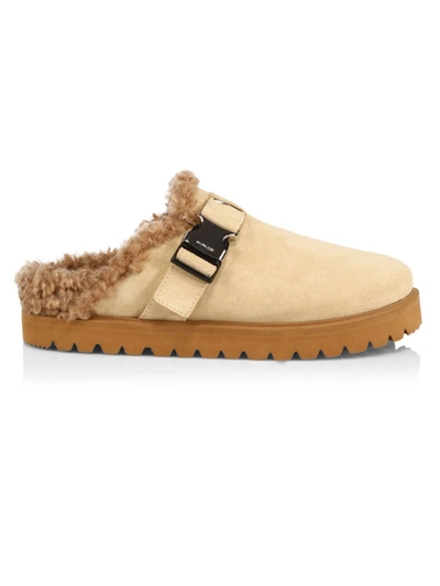 Moncler Mon Suede And Faux Shearling Slippers In Beige
