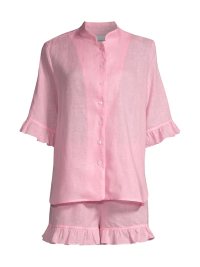 Sleeper Mandarin-collar Short Linen Pyjama Set In Pink