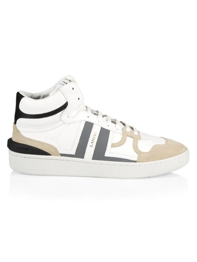 Lanvin Men's Clay Colorblock Mix-leather High-top Sneakers In White Silver