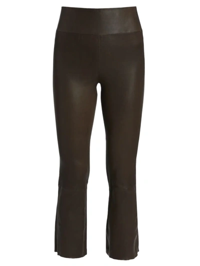 Sprwmn Leather Crop Flare Leggings In Dark Chocolate