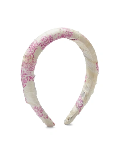 Lelet Ny Printed Silk Padded Headband In Pink Yellow