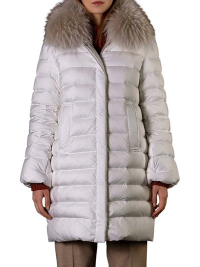 Moorer Cintias3 Long Jkt With Fur In Nude & Neutrals