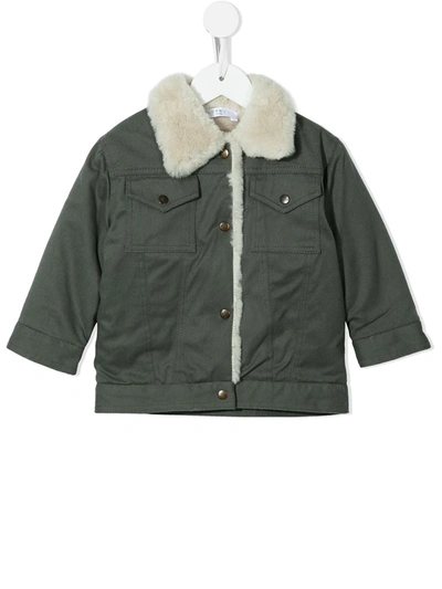 Eshvi Lined Buttoned Coat In Green