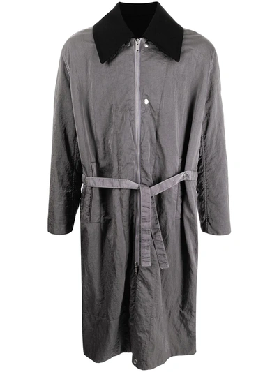 Jil Sander Contrast-collar Trench Coat In Grey