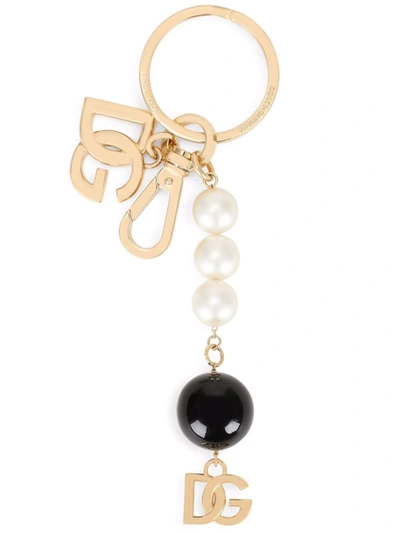 Dolce & Gabbana Bead-chain Logo Charm Keyring In Gold