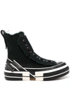 Y'S FRAYED-TRIMMED HIGH-TOP SNEAKERS