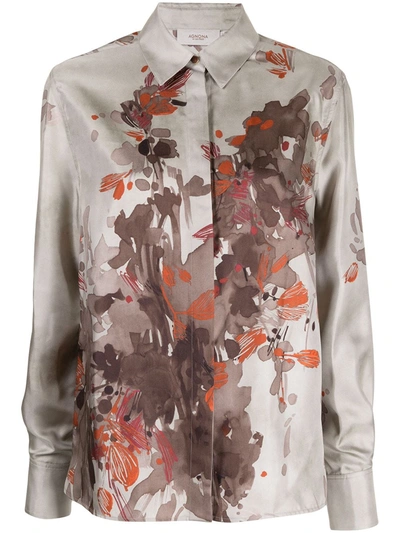 Agnona Floral-print Silk Blouse In Brown