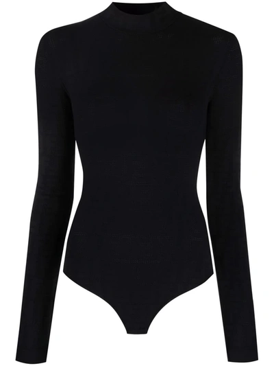 Fendi Ff-pattern Knitted Bodysuit In Black